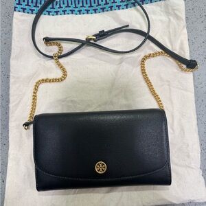 Tory Burch Black Crossbody Bag with Gold Chain